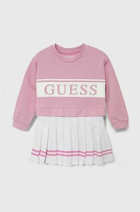 Otroška bombažna obleka Guess roza barva - roza. Obleka iz kolekcije Guess. Model izdelan iz pletenine s potiskom. Model iz izjemno udobne bombažne tkanine.