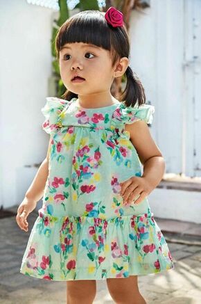Obleka za dojenčka Mayoral turkizna barva - turkizna. Obleka za dojenčke iz kolekcije Mayoral. Nabran model izdelan iz vzorčaste tkanine.