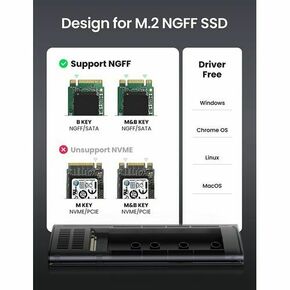 Ugreen Nosilec pogona M.2 B-Key SATA 3.0 5Gb/s siv + kabel USB tipa C (CM400)