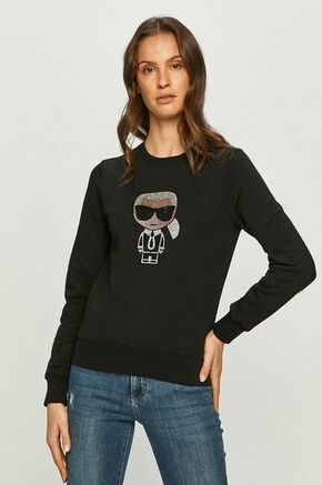 Karl Lagerfeld bombažen pulover - črna. Pulover iz kolekcije Karl Lagerfeld. Model izdelan iz pletenine z nalepko.
