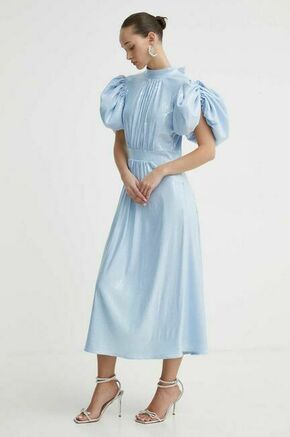 Obleka Rotate - modra. Obleka iz kolekcije Rotate. Model izdelan iz tkanine z bleščicami. Model iz visokokakovostnega in trajnostnega materiala.