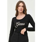 Majica z dolgimi rokavi Guess ženski, črna barva - črna. Majica z dolgimi rokavi iz kolekcije Guess, izdelana iz tanke, elastične pletenine. Model iz izjemno udobne tkanine z visoko vsebnostjo bombaža.