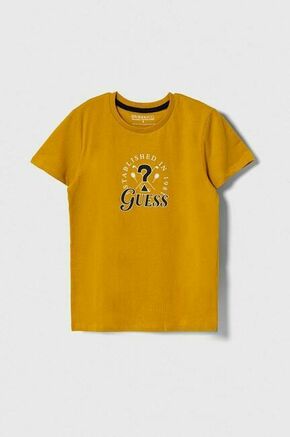 Otroška bombažna kratka majica Guess rumena barva - rumena. Otroške lahkotna kratka majica iz kolekcije Guess