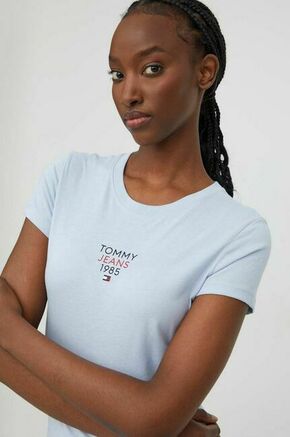 Kratka majica Tommy Jeans ženski - modra. Lahkotna kratka majica iz kolekcije Tommy Jeans