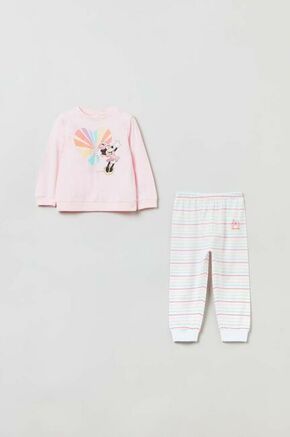Pižama za dojenčka OVS roza barva - roza. Pižama iz kolekcije OVS. Model izdelan iz pletenine s potiskom.