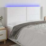 Vidaxl LED posteljno vzglavje belo 163x16x118/128 cm umetno usnje