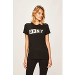 Kratka majica Dkny ženski, črna barva - črna. Kratka majica iz kolekcije Dkny. Model izdelan iz pletenine s potiskom.