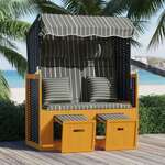 Vidaxl Stol za na plažo z blazinami poli ratan in trden les črn in siv