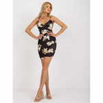 ITALY MODA Ženska cvetlična mini obleka BODYCON black and beige DHJ-SK-15876.35_386781 Univerzalni