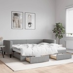 Vidaxl Izvlečna dnevna postelja s predali svetlo siva 90x200 cm blago