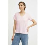 Bombažna kratka majica Pepe Jeans ženski, roza barva - roza. Kratka majica iz kolekcije Pepe Jeans, izdelana iz tanke, elastične pletenine. Model iz zračne bombažne tkanine.
