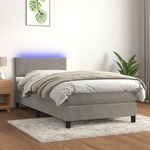 shumee Box spring postelja z vzmetnico LED svetlo siva 90x200 cm žamet