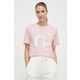 Bombažna kratka majica Guess ženski, roza barva - roza. Kratka majica iz kolekcije Guess, izdelana iz tanke, elastične pletenine. Model iz zračne bombažne tkanine.