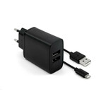 Fiksni omrežni polnilnik, 2x priključek USB-A, kabel USB -&gt; Lightning (MFI) dolžine 1 m, 15 W, črn