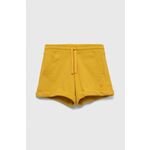 Otroške bombažne kratke hlače United Colors of Benetton rumena barva - rumena. Otroški kratke hlače iz kolekcije United Colors of Benetton. Model izdelan iz tanke, rahlo elastične pletenine. Model iz izjemno udobne bombažne tkanine.