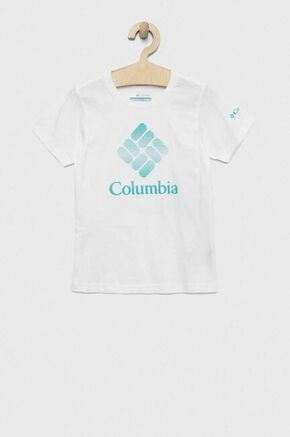 Otroška bombažna kratka majica Columbia Mission Lake Short Sleeve Graphic Shirt bela barva - bela. Otroška kratka majica iz kolekcije Columbia. Model izdelan iz pletenine s potiskom. Lahek in udoben model