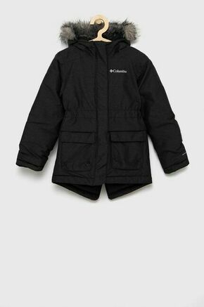 Otroška jakna Columbia črna barva - siva. Otroški parka iz kolekcije Columbia. Podložen model