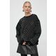 Bombažen pulover Pinko ženska, črna barva - črna. Pulover iz kolekcije Pinko, izdelan iz pletenine z nalepko. Model iz izjemno udobne bombažne tkanine.