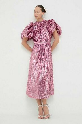 Obleka Rotate roza barva - roza. Obleka iz kolekcije Rotate. Model izdelan iz tkanine z bleščicami. Izrazit model za posebne priložnosti.