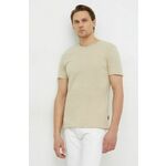 Bombažna kratka majica Sisley moški, bež barva - bež. Kratka majica iz kolekcije Sisley, izdelana iz tanke, elastične pletenine. Model iz zračne bombažne tkanine.