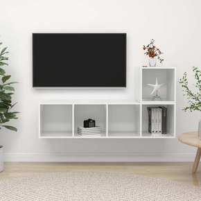 VidaXL TV omarica 2-delna visok sijaj bela iverna plošča