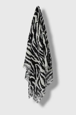 Ruta s primesjo svile Karl Lagerfeld črna barva - črna. Ruta iz kolekcije Karl Lagerfeld. Model izdelan iz vzorčaste tkanine.