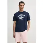 Bombažna kratka majica Lacoste - mornarsko modra. Kratka majica iz kolekcije Lacoste, izdelana iz tanke, rahlo elastične pletenine. Model iz izjemno udobne bombažne tkanine.