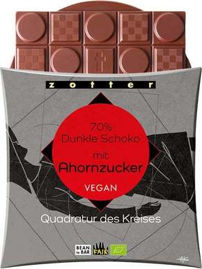 Zotter Schokoladen Krog s kvadrati s 70% temno čokolado z javorjevim sladkorjem - 70 g