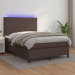 vidaXL Box spring postelja z vzmetnico LED rjava 140x190cm um. Usnje