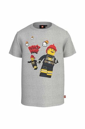 Otroška bombažna kratka majica Lego City siva barva - siva. Otroška lahkotna kratka majica iz kolekcije Lego. Model izdelan iz tanke