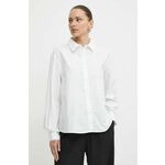 Bombažna srajca Armani Exchange ženska, bela barva, 3DYC27 YN4RZ - bela. Srajca iz kolekcije Armani Exchange, izdelana iz tkanine z nalepko. Model iz izjemno udobne bombažne tkanine, ki je zračna.