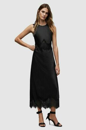 Obleka s primesjo svile AllSaints Alula črna barva - črna. Obleka iz kolekcije AllSaints. Teliran model