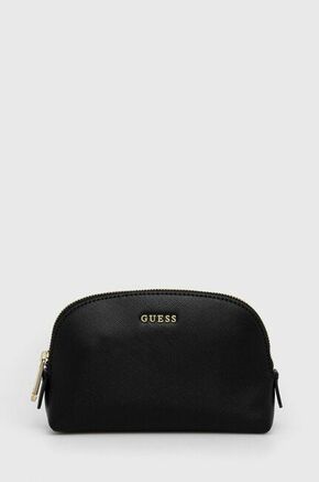 Kozmetična torbica Guess črna barva - črna. Majhna kozmetična torbica iz kolekcije Guess. Model izdelan iz ekološkega usnja.