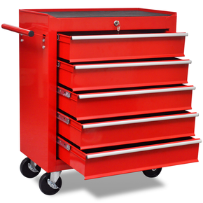 VidaXL Rdeč delavniški voziček za shranjevanje orodja s 5 predali