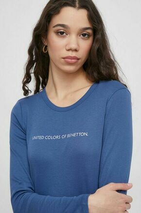 Bombažna majica z dolgimi rokavi United Colors of Benetton - modra. Majica z dolgimi rokavi iz kolekcije United Colors of Benetton