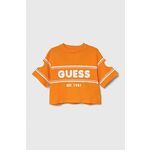 Otroška bombažna kratka majica Guess oranžna barva - oranžna. Otroške kratka majica iz kolekcije Guess. Model izdelan iz pletenine s potiskom. Model iz izjemno udobne bombažne tkanine.