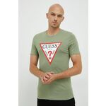 Bombažen t-shirt Guess - zelena. Prilagojen T-shirt iz kolekcije Guess. Model izdelan iz tanke, elastične pletenine.