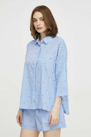 Pižama Dkny ženska - modra. Pižama iz kolekcije Dkny. Model izdelan iz vzorčaste tkanine. Model iz tankega materiala je idealen za toplejše letne čase.