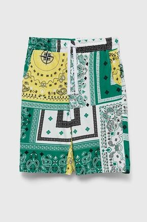 Otroške bombažne kratke hlače United Colors of Benetton zelena barva - zelena. Otroški kratke hlače iz kolekcije United Colors of Benetton. Model izdelan iz vzorčaste pletenine. Model iz izjemno udobne bombažne tkanine.