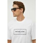 Bombažna kratka majica Michael Kors moški, bela barva - bela. Kratka majica iz kolekcije Michael Kors, izdelana iz pletenine z nalepko. Model iz izjemno udobne bombažne tkanine.