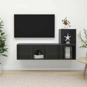 Greatstore Komplet TV omaric 2-delni visok sijaj siva iverna plošča