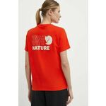Kratka majica Fjallraven Walk With Nature ženska, oranžna barva, F14600171 - oranžna. Kratka majica iz kolekcije Fjallraven, izdelana iz tanke, elastične pletenine. Model iz izjemno udobne tkanine z visoko vsebnostjo bombaža.
