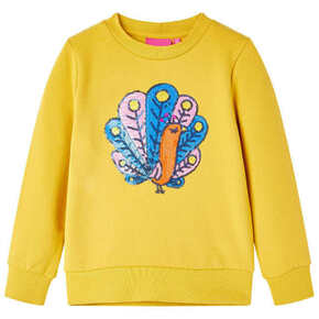 VidaXL Otroški pulover motiv pava z bleščicami temno oker 92