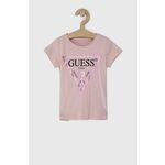 Otroški bombažen t-shirt Guess - roza. T-shirt iz kolekcije Guess. Model izdelan iz tanke, rahlo elastične pletenine.