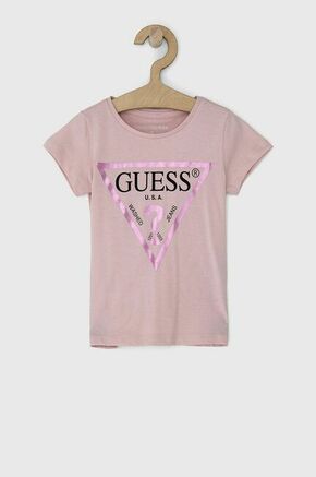 Otroški bombažen t-shirt Guess - roza. T-shirt iz kolekcije Guess. Model izdelan iz tanke