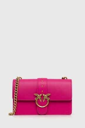 Usnjena torbica Pinko roza barva - roza. Srednje velika torbica iz kolekcije Pinko. Model na zapenjanje