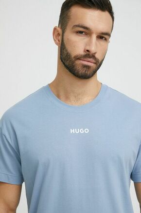 Pižama majica HUGO - modra. Pižama majica iz kolekcije HUGO. Model izdelan iz pletenine s potiskom.