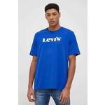 Levi's bombažna majica - modra. T-shirt iz zbirke Levi's. Model narejen iz tiskane tkanine.