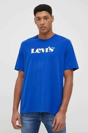 Levi's bombažna majica - modra. T-shirt iz zbirke Levi's. Model narejen iz tiskane tkanine.