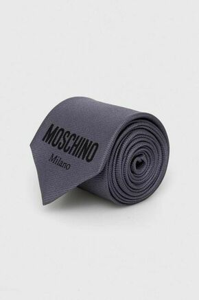 Kravata Moschino siva barva - siva. Kravata iz kolekcije Moschino. Model izdelan iz enobarvne